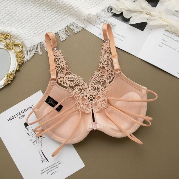 Elegant Crochet Butterfly Back Double Padded Front Open Bra - Image 3