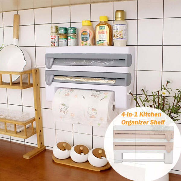 4-in-1 Multi-Purpose Wall-Mounted Kitchen Organizer Shelf with Foil Dispenser - Image 6