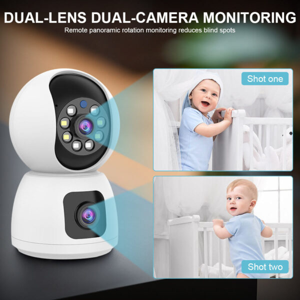 Ultra HD 4K 8MP Indoor Security Camera with Dual Lenses, Night Vision & Real-Time Two-Way Audio