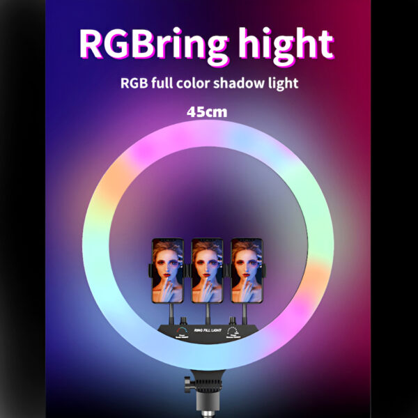 MJ18 45 CM RGB LED Soft Ring Light with 3 Phone Holders and Remote Control - Image 2