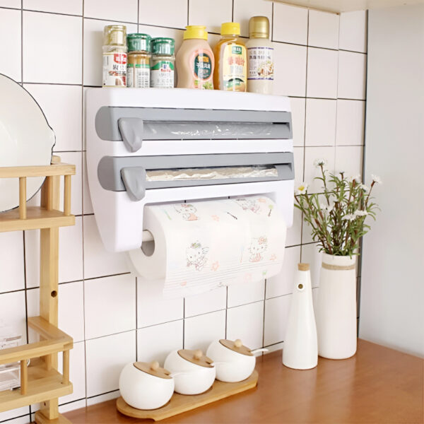 4-in-1 Multi-Purpose Wall-Mounted Kitchen Organizer Shelf with Foil Dispenser - Image 5