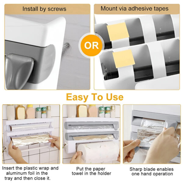 4-in-1 Multi-Purpose Wall-Mounted Kitchen Organizer Shelf with Foil Dispenser - Image 4