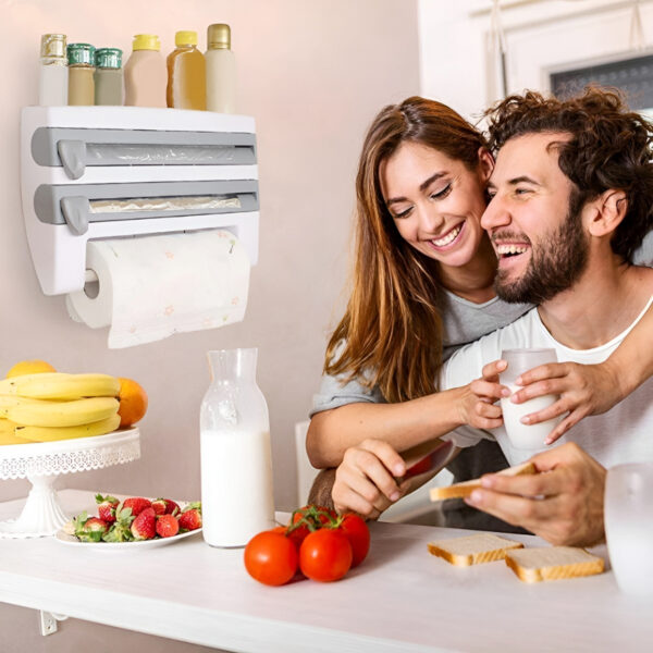 4-in-1 Multi-Purpose Wall-Mounted Kitchen Organizer Shelf with Foil Dispenser - Image 3