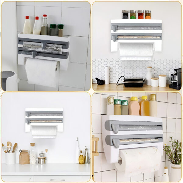 4-in-1 Multi-Purpose Wall-Mounted Kitchen Organizer Shelf with Foil Dispenser - Image 2