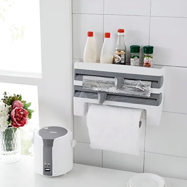 4-in-1 Multi-Purpose Wall-Mounted Kitchen Organizer Shelf with Foil Dispenser - Image 11