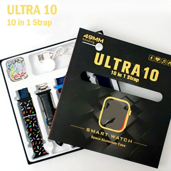 Ultra10 49mm Bluetooth Calling Smart Watch Sleek Design with 10 Interchangeable Straps
