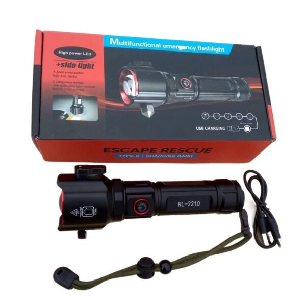 Multi-Functional 1KM Long Range Led Emergency Flashlight With Type-C Charging Powerbank Function - Image 7