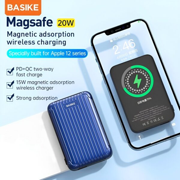 BASIKE 5000mAh 20W MagSafe Wireless Power Bank with 15W Fast Wireless Charging and PD QC 3.0 Support for iPhone Samsung Huawei - Image 3