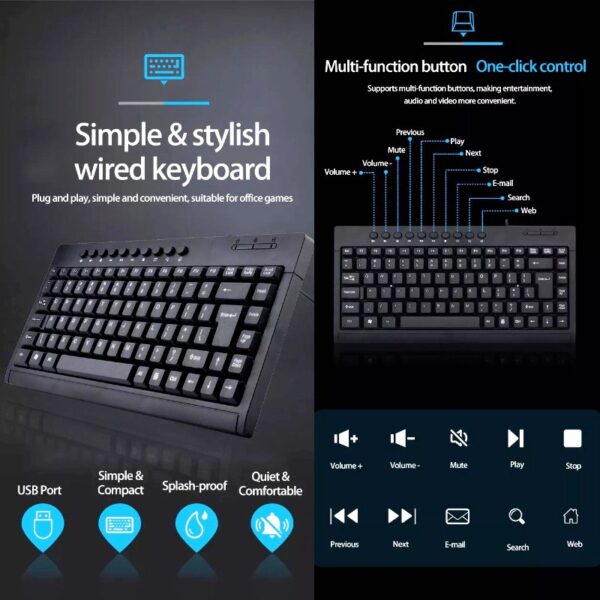 Banda K1000 Multimedia Wired Keyboard – Compact USB Waterproof Keyboard with Ergonomic Design, Arabic/English Layout, for Laptop & PC - Image 2