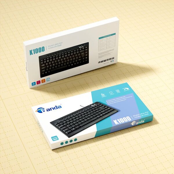 Banda K1000 Multimedia Wired Keyboard – Compact USB Waterproof Keyboard with Ergonomic Design, Arabic/English Layout, for Laptop & PC