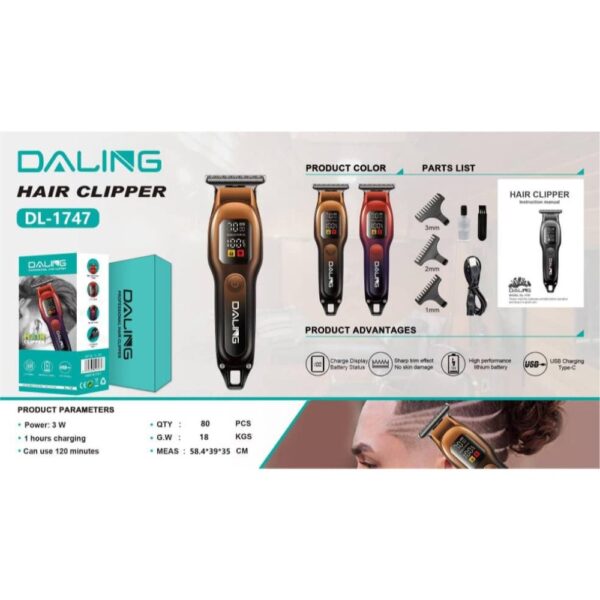 DALING DL-1747 Professional Hair Clipper High Energy Battery Portable With LED Display - Image 4
