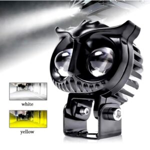 Owl Shape Dual LED Motorcycle Headlight – Universal Fit Fog Light with White & Yellow Beam
